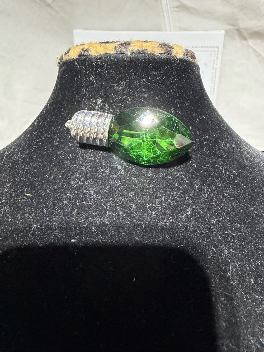 Green Faceted Christmas Lightbulb Brooch